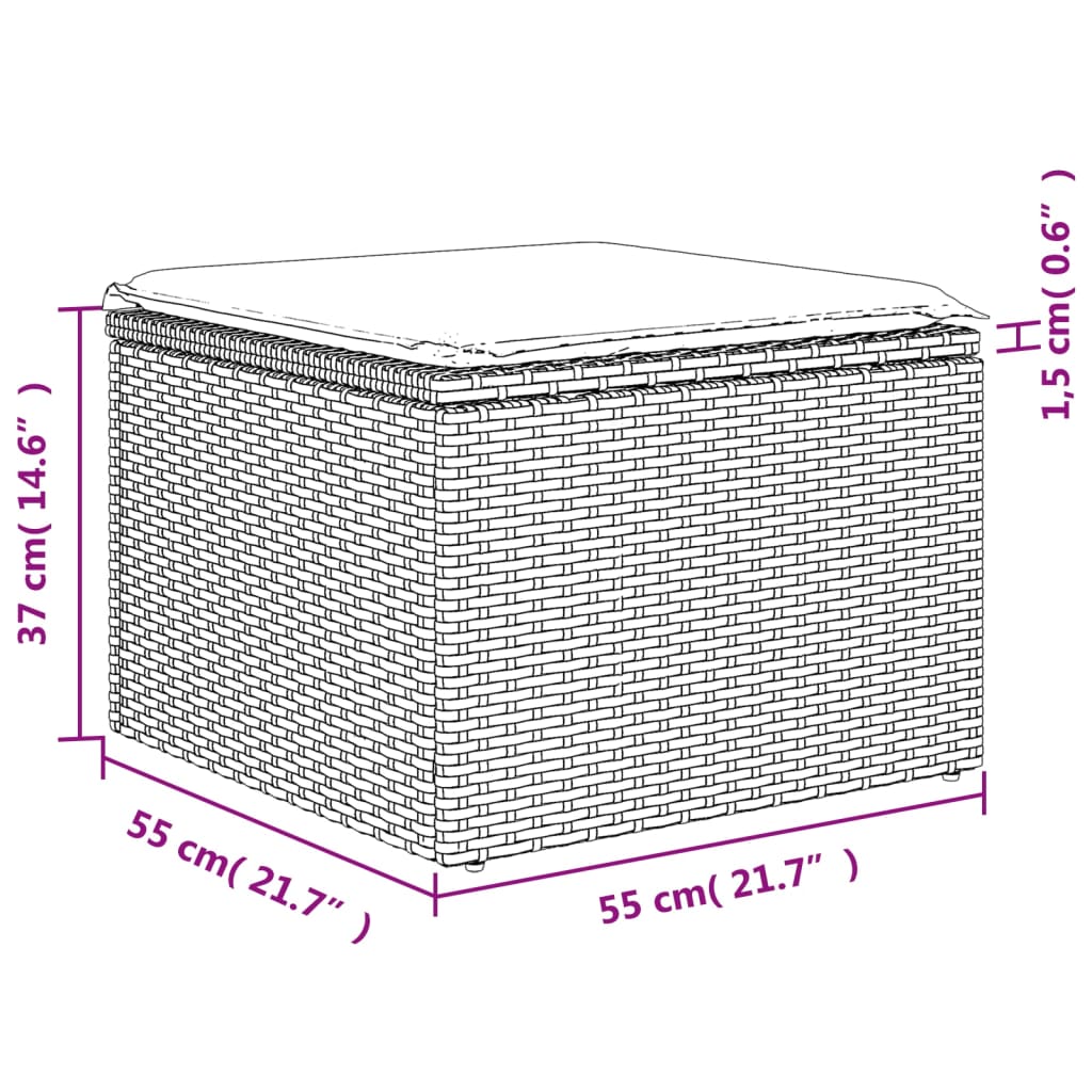 fekete polyrattan kerti ülőke párnával 55 x 55 x 37 cm