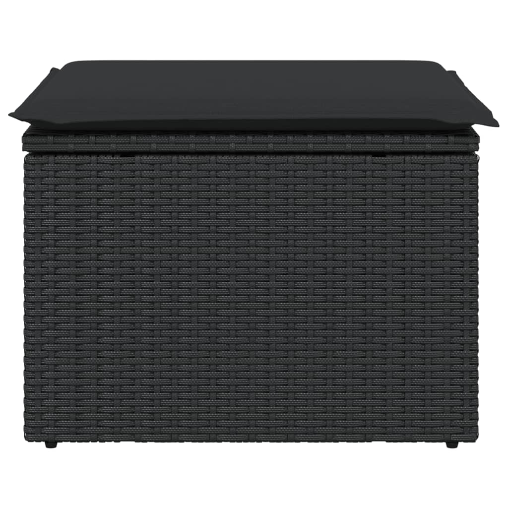 fekete polyrattan kerti ülőke párnával 55 x 55 x 37 cm