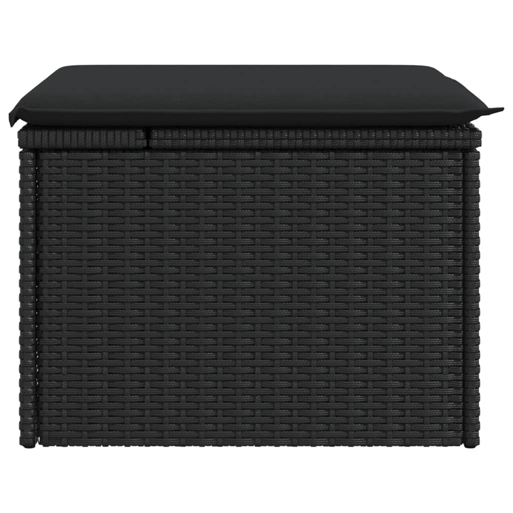 fekete polyrattan kerti ülőke párnával 55 x 55 x 37 cm