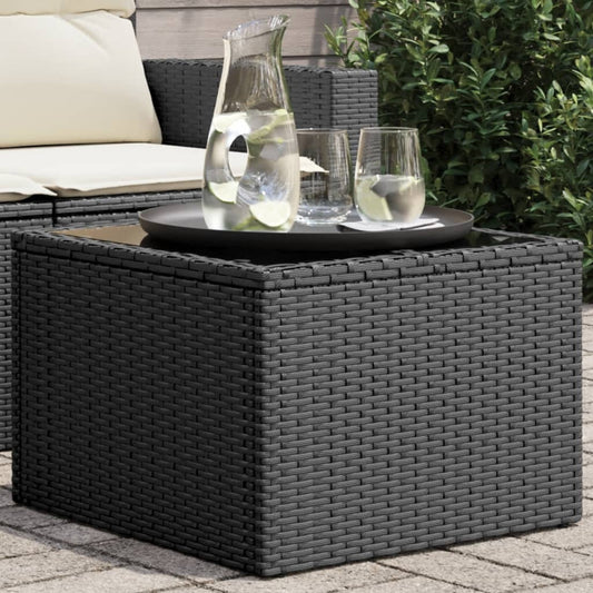 fekete üveglapú kerti asztal 55 x 55 x 37 cm polyrattan
