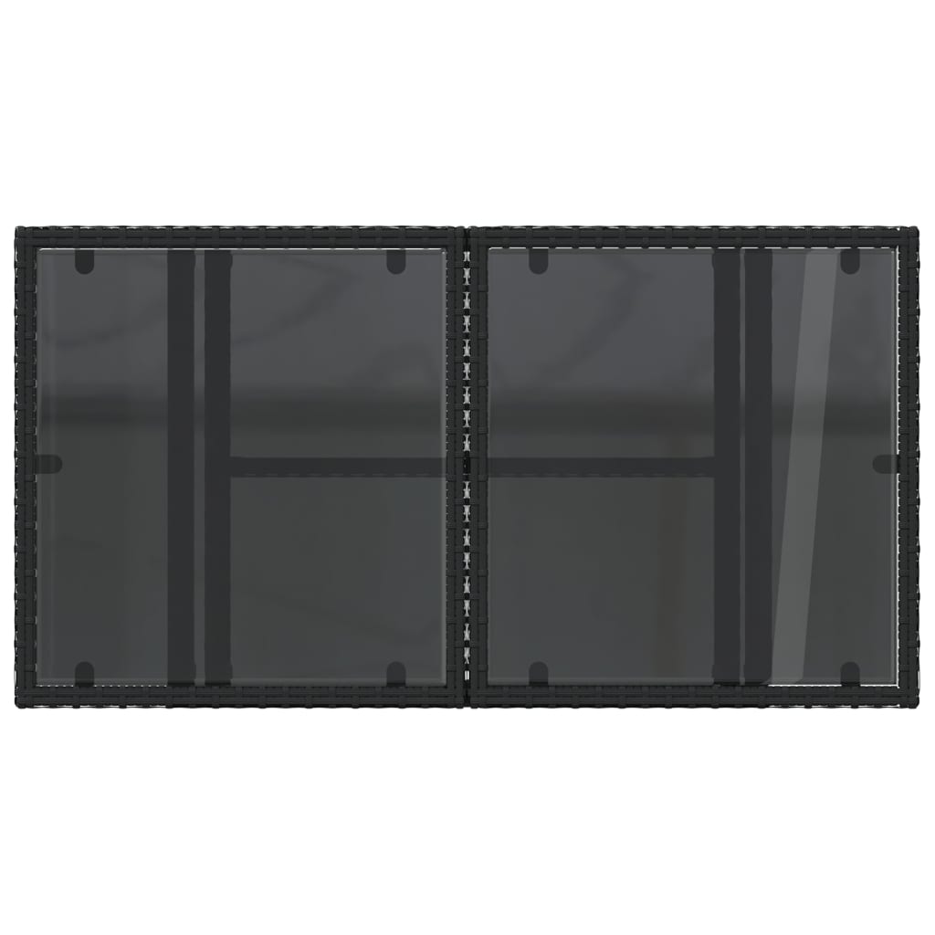 fekete polyrattan üveglapos kerti asztal 100 x 55 x 73 cm