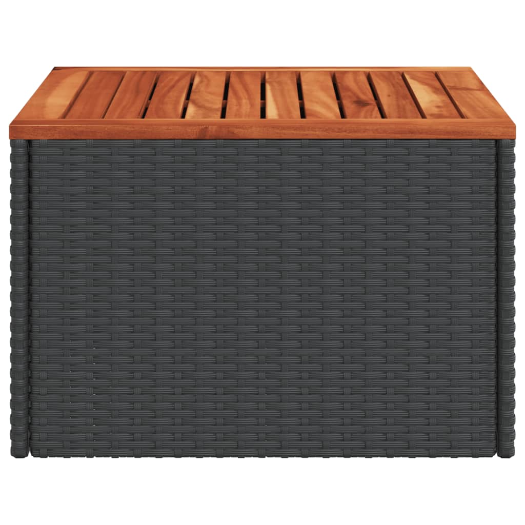fekete polyrattan és akácfa kerti asztal 55 x 55 x 37 cm