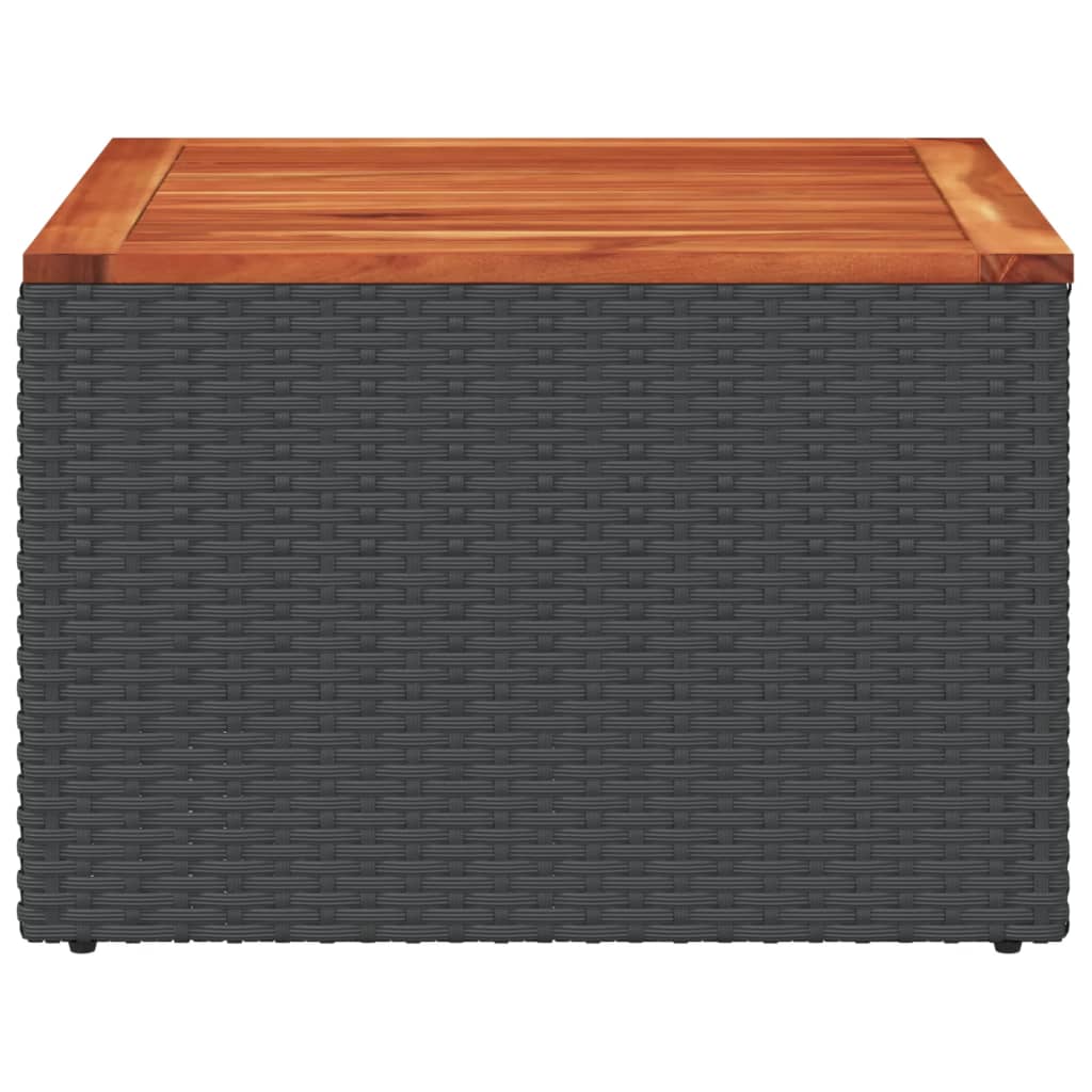 fekete polyrattan és akácfa kerti asztal 55 x 55 x 37 cm