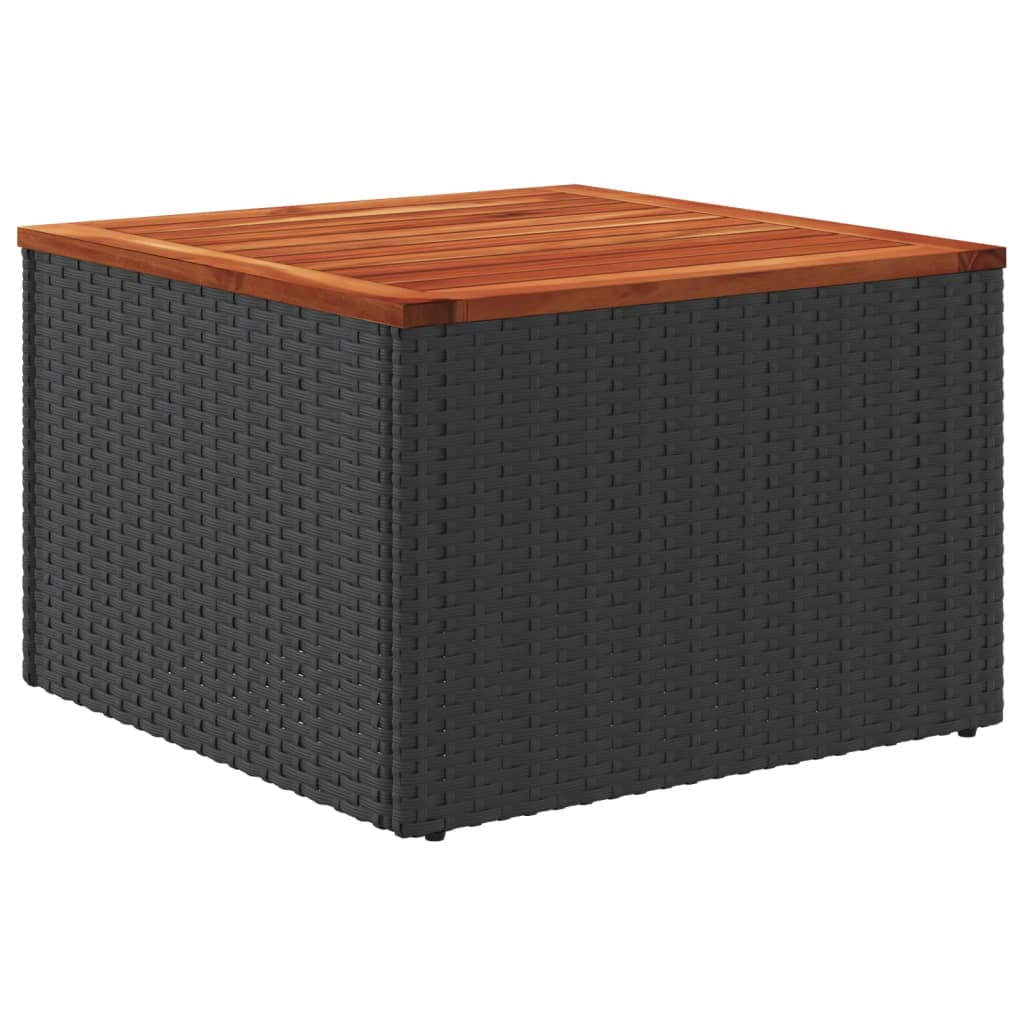 fekete polyrattan és akácfa kerti asztal 55 x 55 x 37 cm