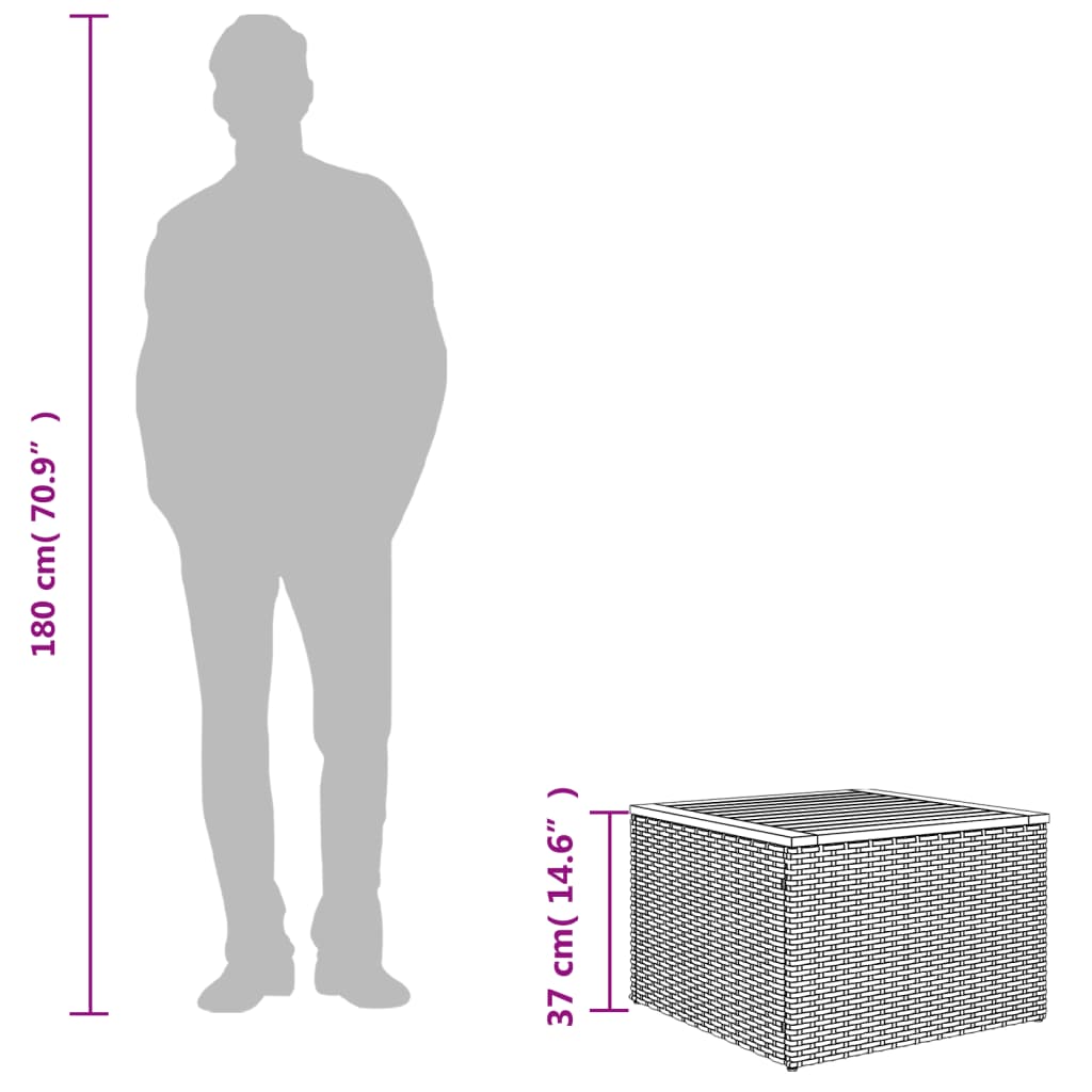 fekete polyrattan és akácfa kerti asztal 55 x 55 x 37 cm