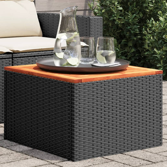 fekete polyrattan és akácfa kerti asztal 55 x 55 x 37 cm