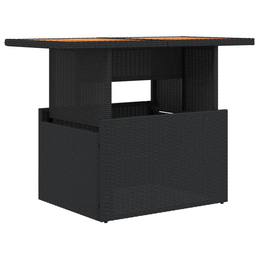fekete polyrattan és akácfa kerti asztal 100 x 55 x 73 cm