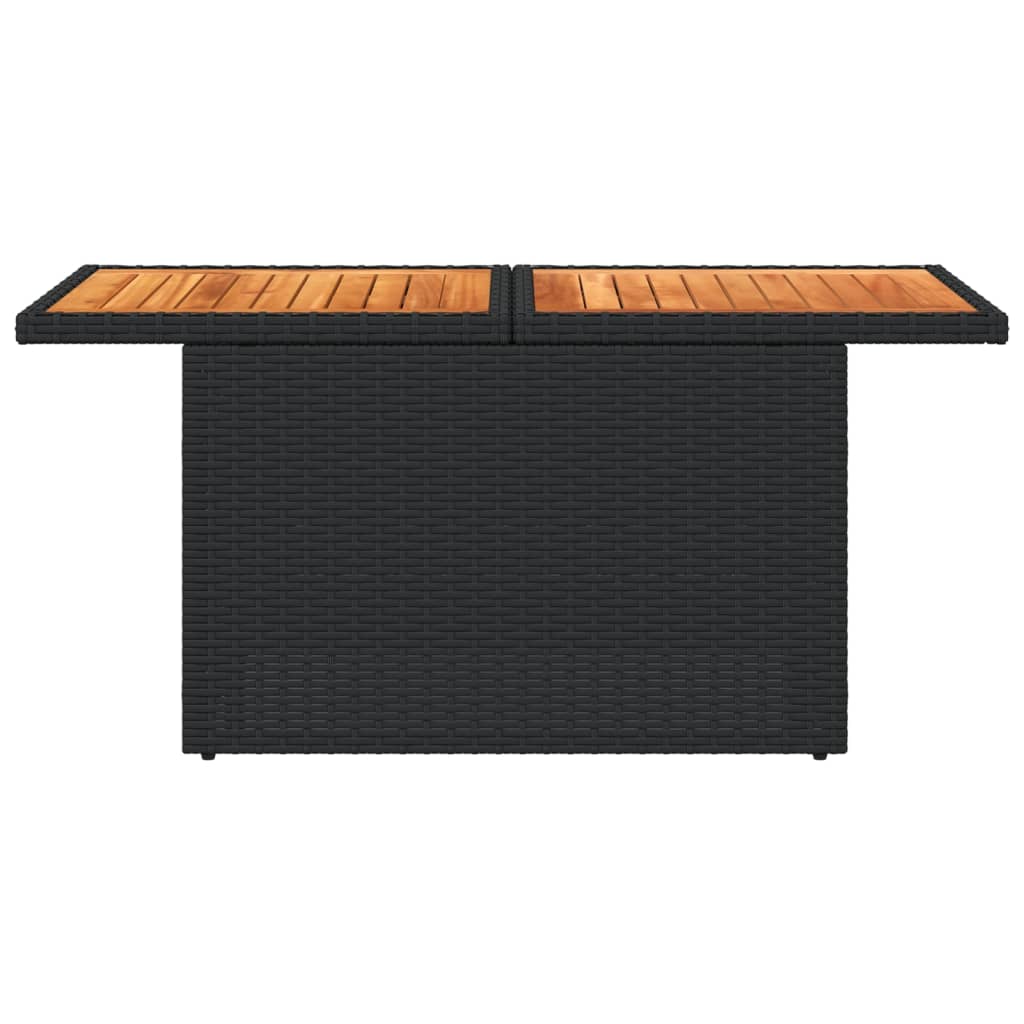 fekete polyrattan és akácfa kerti asztal 100 x 55 x 73 cm