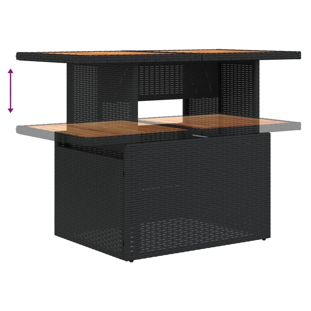fekete polyrattan és akácfa kerti asztal 100 x 55 x 73 cm