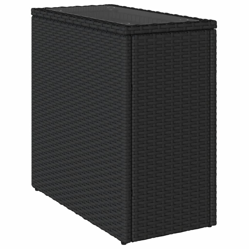 fekete polyrattan üveglapos kerti kisasztal 58 x 27,5 x 55 cm