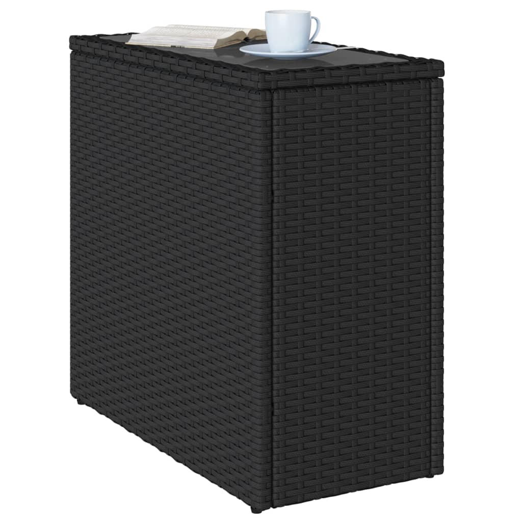fekete polyrattan üveglapos kerti kisasztal 58 x 27,5 x 55 cm