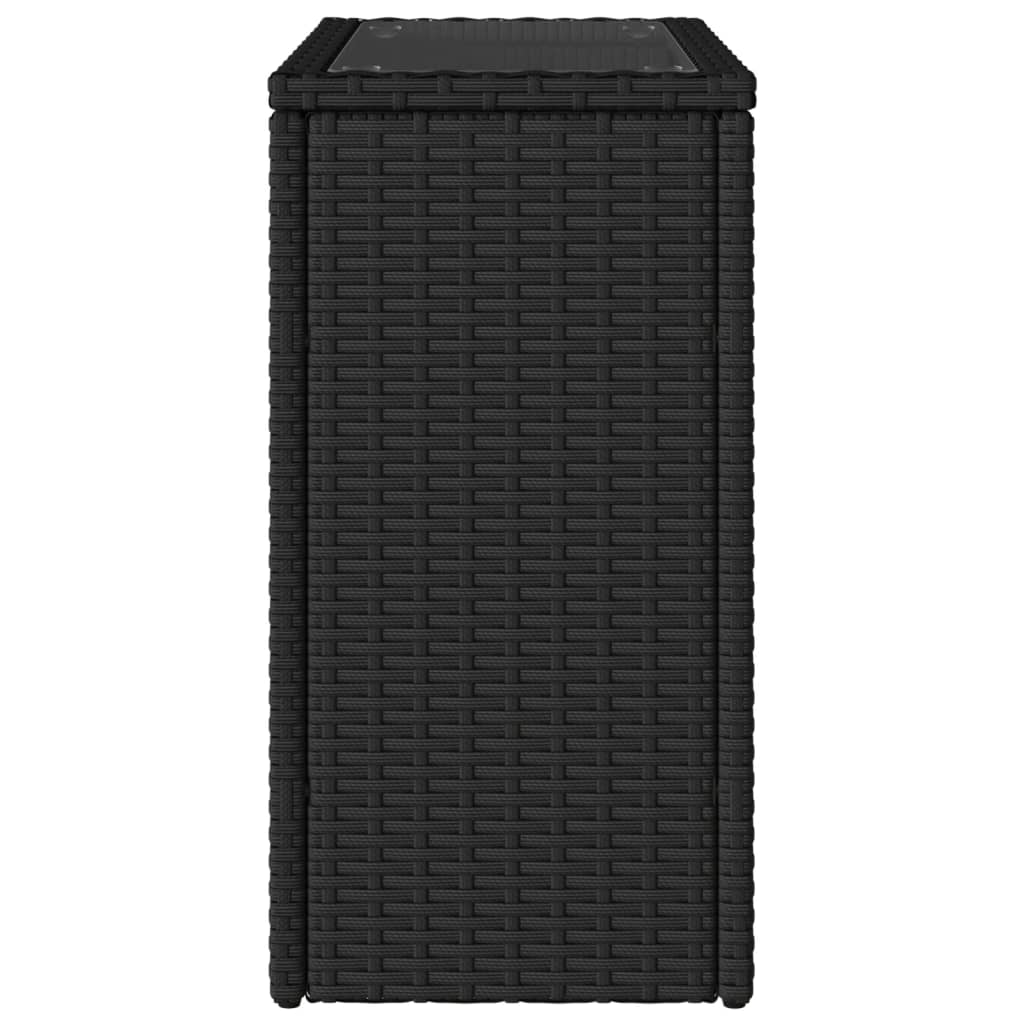 fekete polyrattan üveglapos kerti kisasztal 58 x 27,5 x 55 cm