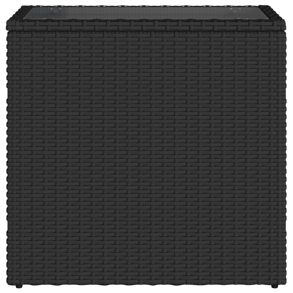 fekete polyrattan üveglapos kerti kisasztal 58 x 27,5 x 55 cm