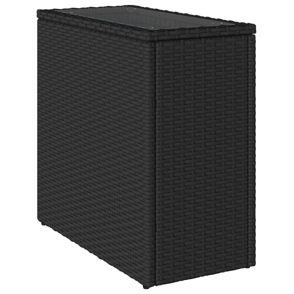 fekete polyrattan üveglapos kerti kisasztal 58 x 27,5 x 55 cm