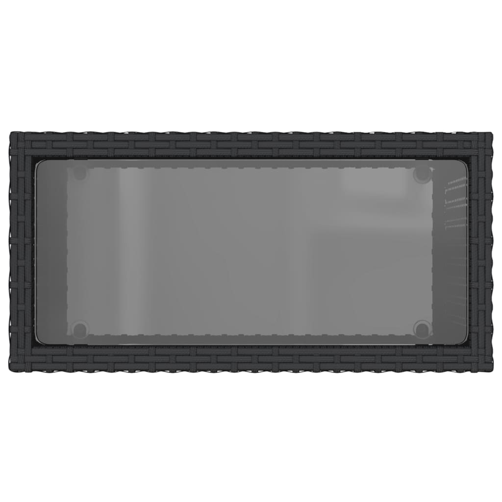 fekete polyrattan üveglapos kerti kisasztal 58 x 27,5 x 55 cm