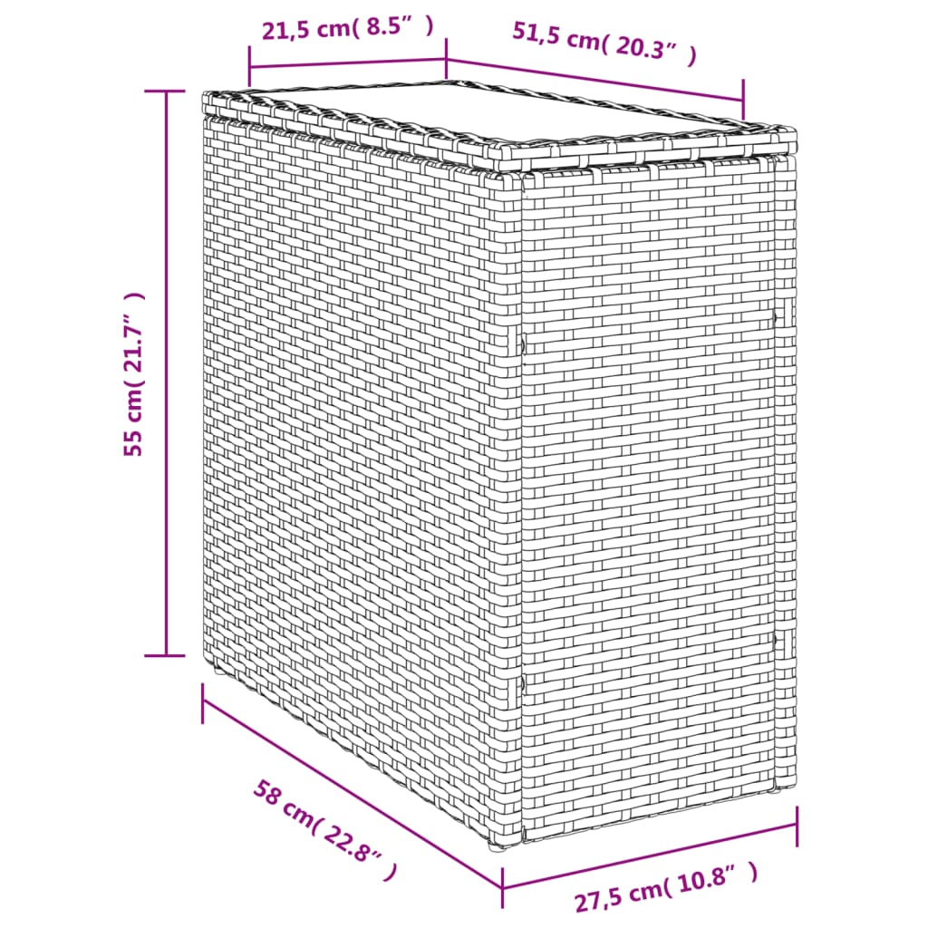 fekete polyrattan üveglapos kerti kisasztal 58 x 27,5 x 55 cm