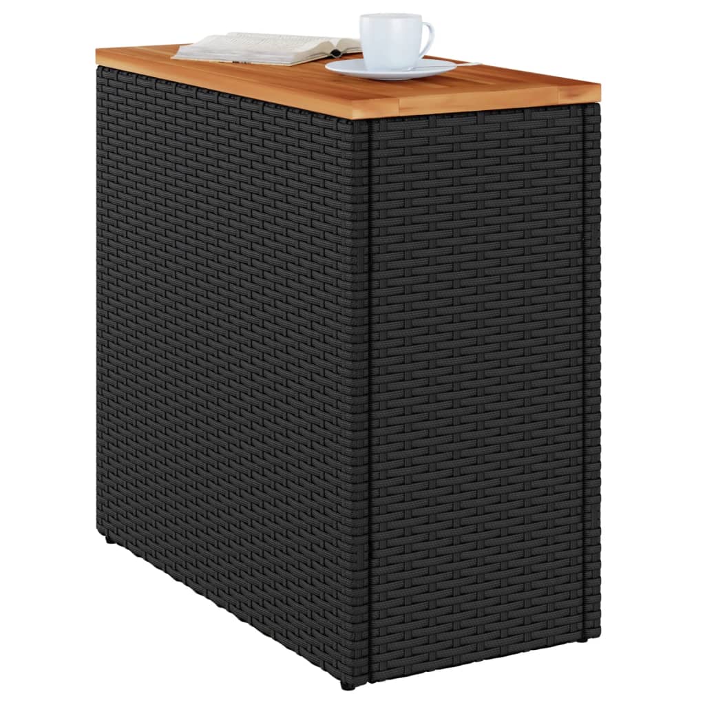 fekete polyrattan kerti kisasztal falappal 58 x 27,5 x 55 cm