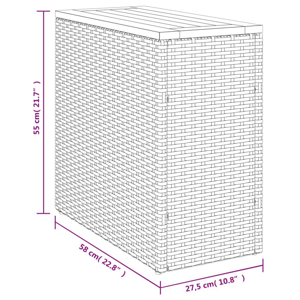 fekete polyrattan kerti kisasztal falappal 58 x 27,5 x 55 cm