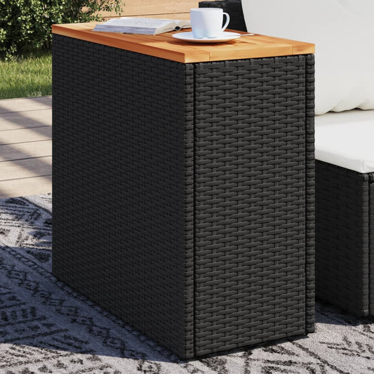 fekete polyrattan kerti kisasztal falappal 58 x 27,5 x 55 cm