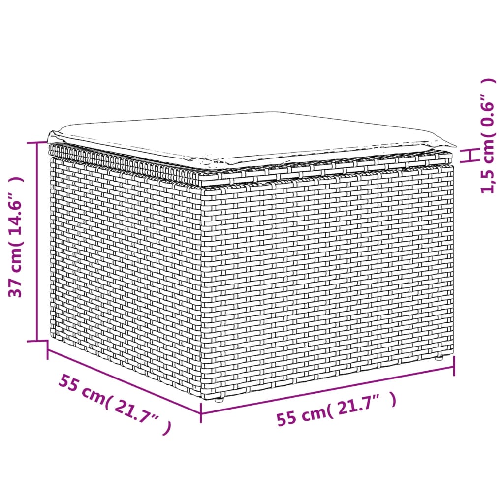 fekete polyrattan kerti szék párnával 55 x 55 x 37 cm