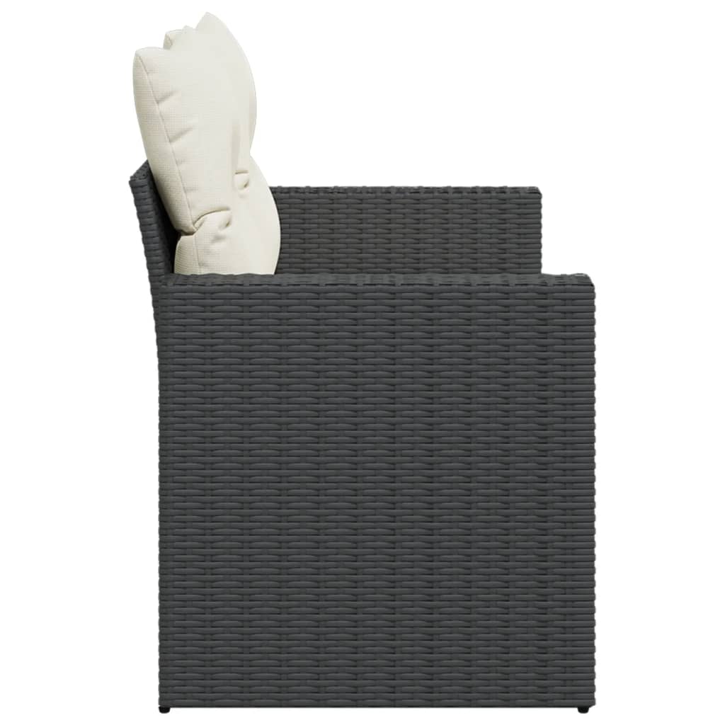 2 személyes fekete polyrattan kerti kanapé párnával