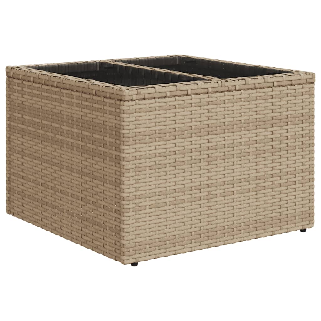 bézs polyrattan üveglapos kerti asztal 55 x 55 x 37 cm