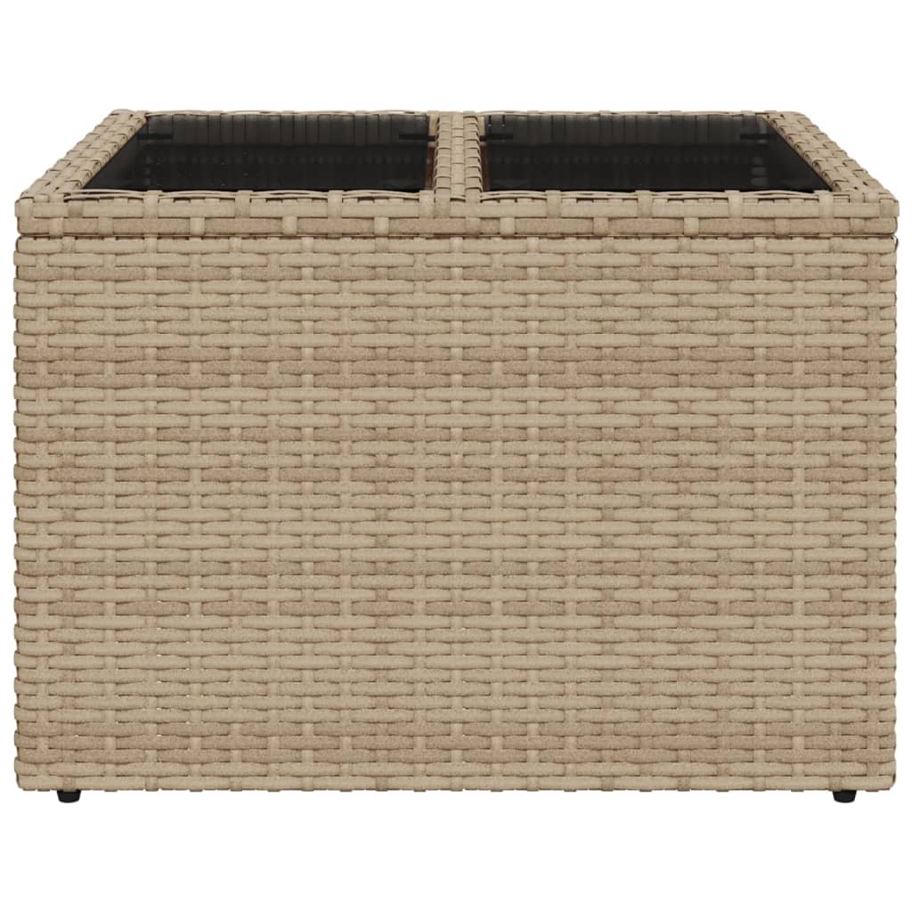 bézs polyrattan üveglapos kerti asztal 55 x 55 x 37 cm