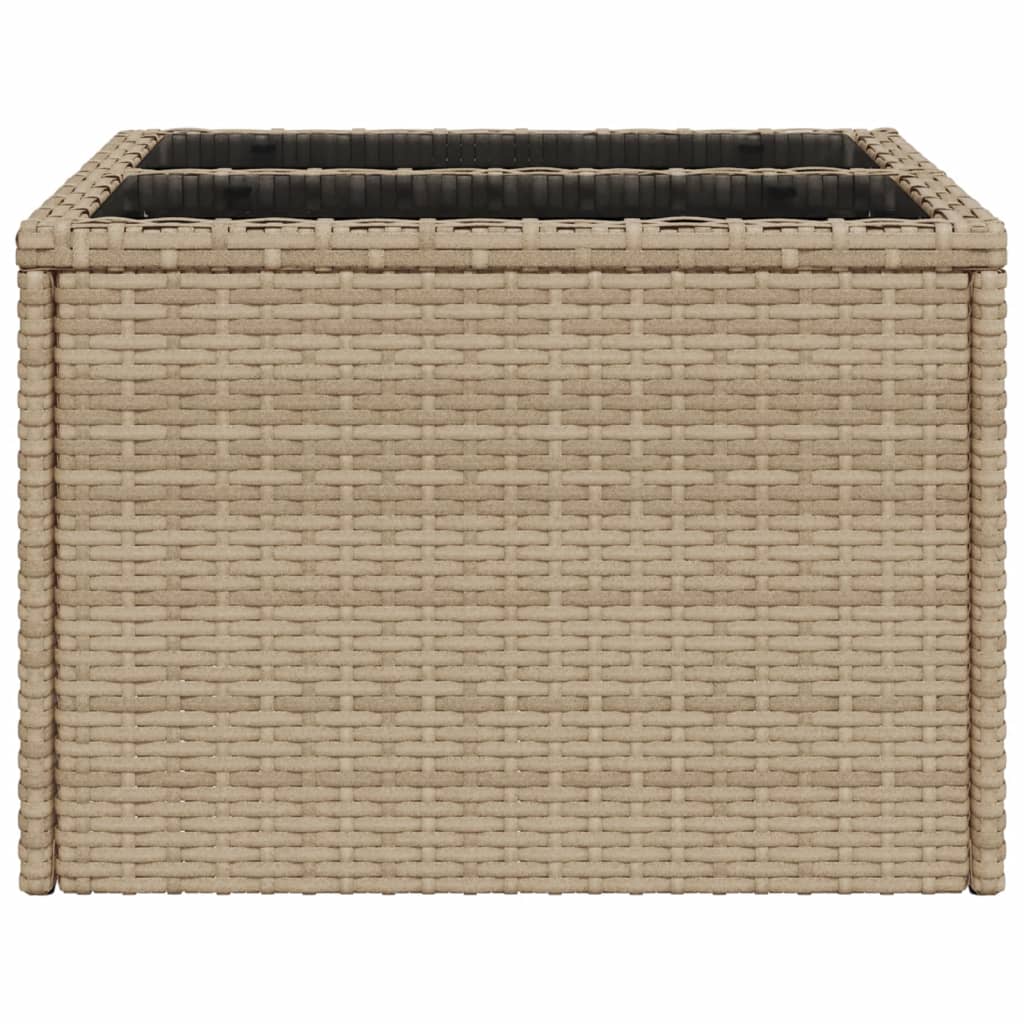 bézs polyrattan üveglapos kerti asztal 55 x 55 x 37 cm