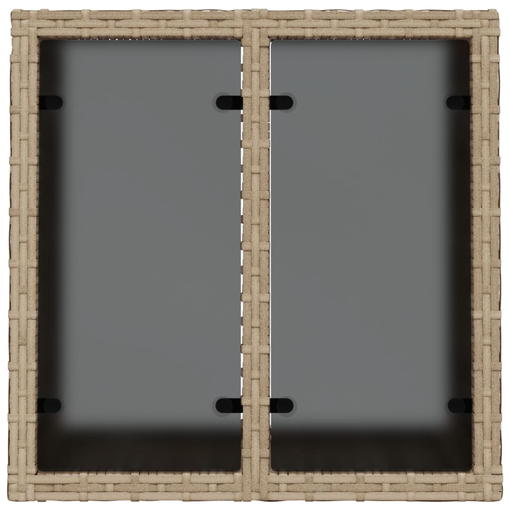 bézs polyrattan üveglapos kerti asztal 55 x 55 x 37 cm