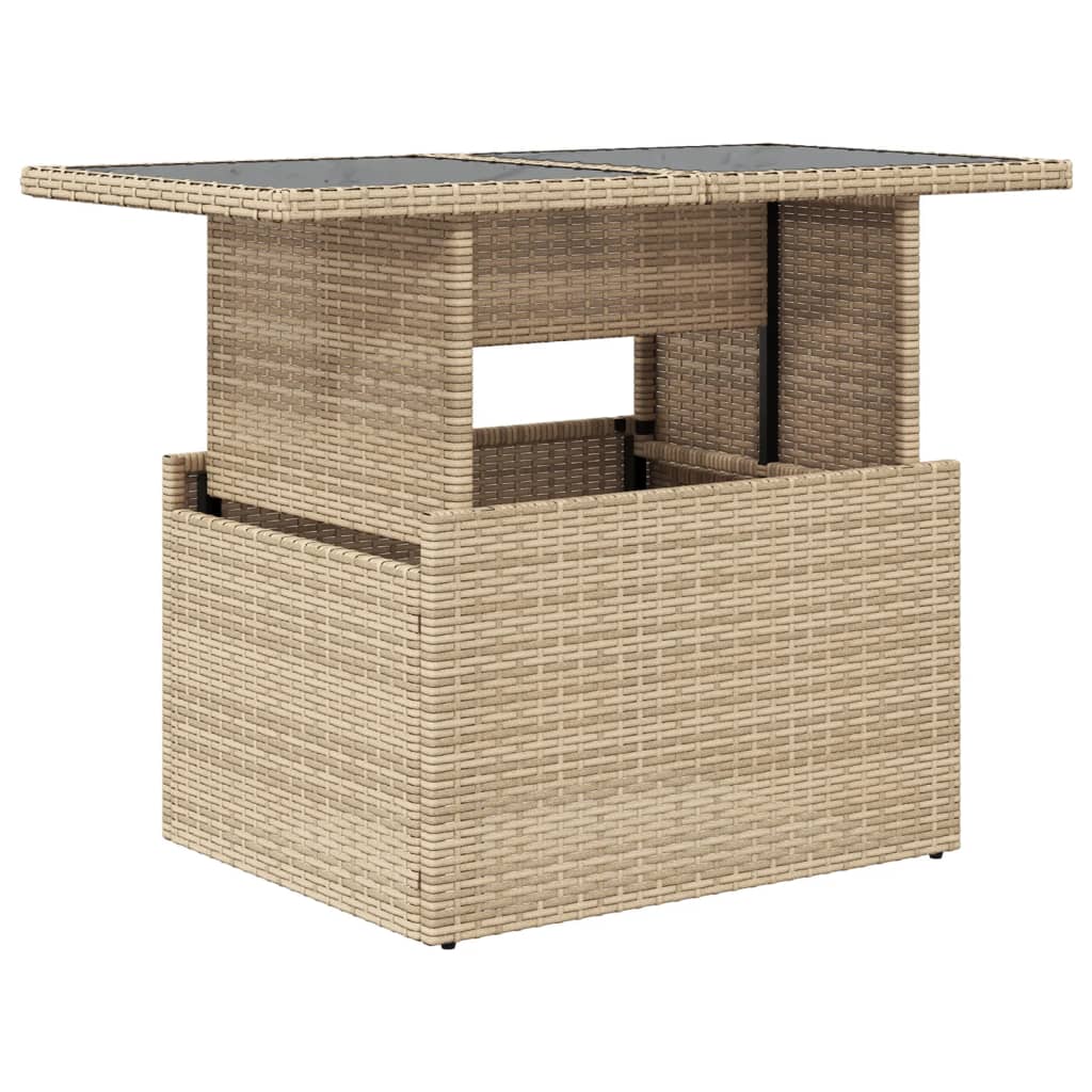 bézs polyrattan üveglapos kerti asztal 100 x 55 x 73 cm