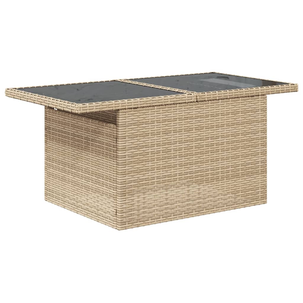 bézs polyrattan üveglapos kerti asztal 100 x 55 x 73 cm