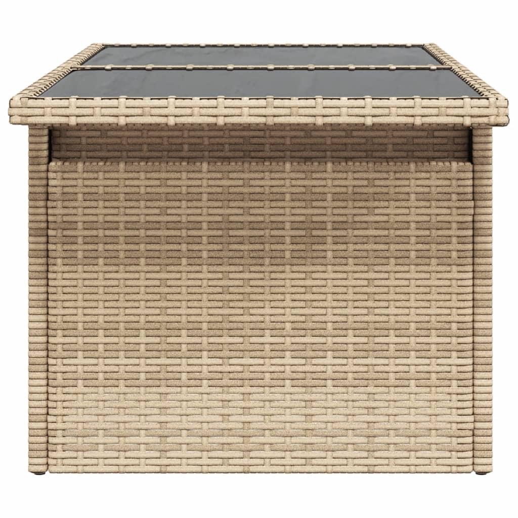 bézs polyrattan üveglapos kerti asztal 100 x 55 x 73 cm