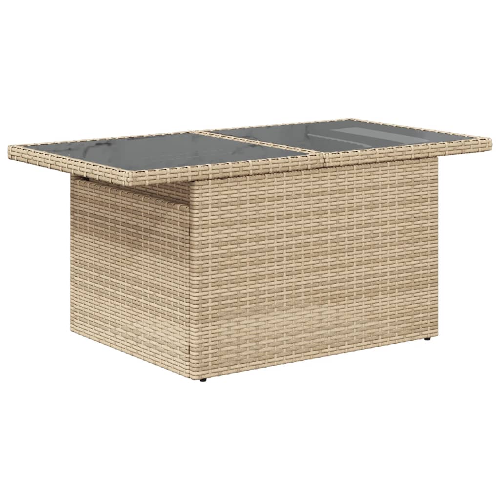 bézs polyrattan üveglapos kerti asztal 100 x 55 x 73 cm