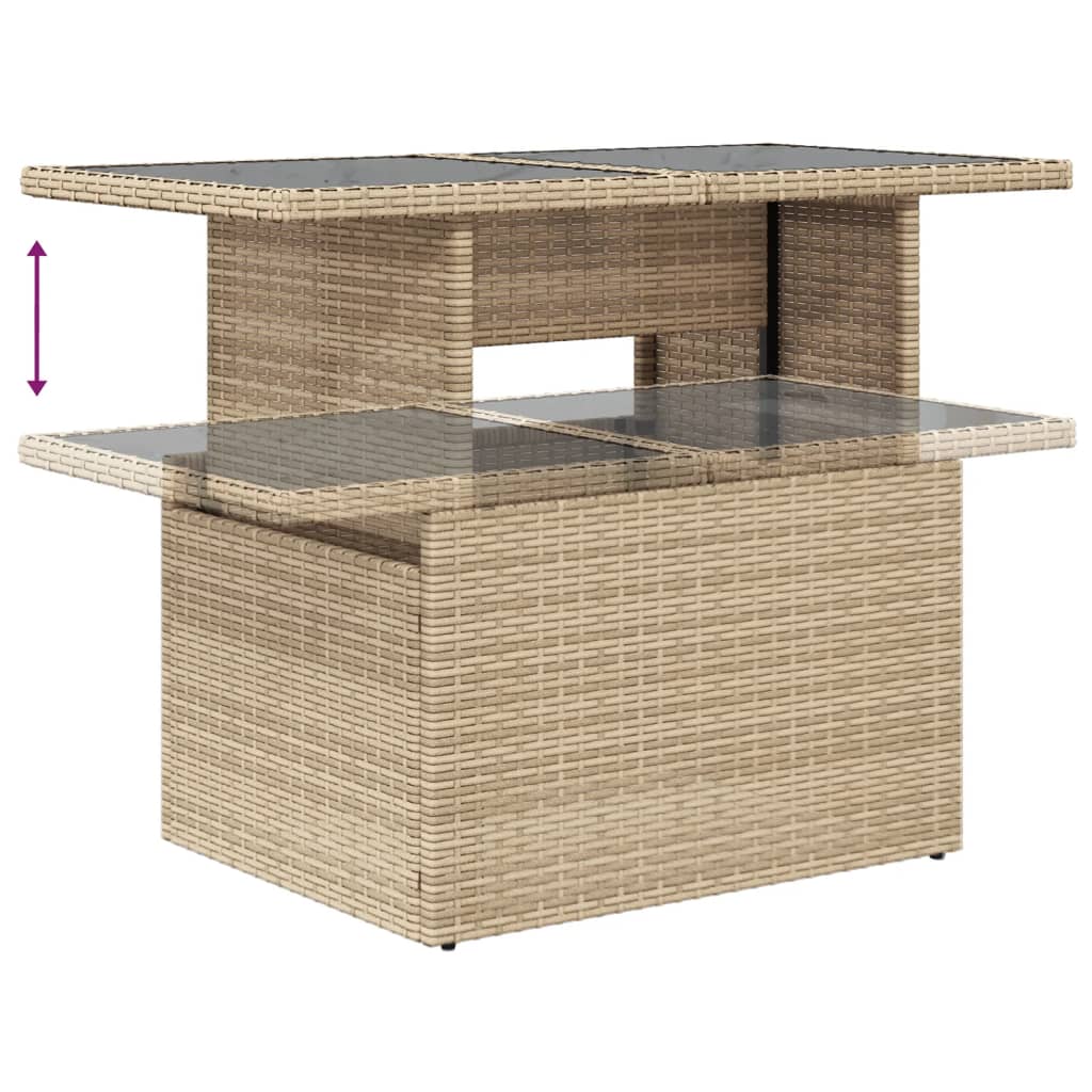 bézs polyrattan üveglapos kerti asztal 100 x 55 x 73 cm