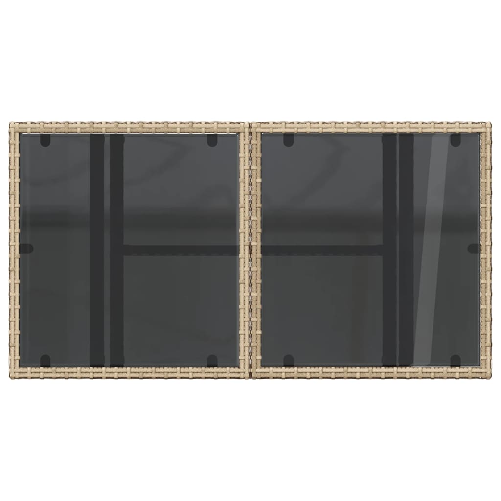 bézs polyrattan üveglapos kerti asztal 100 x 55 x 73 cm