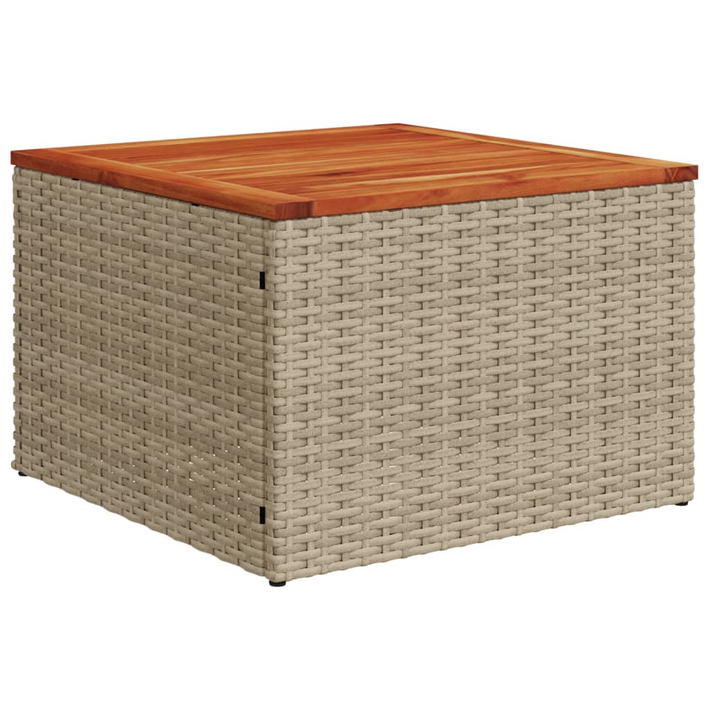 bézs polyrattan és akácfa kerti asztal 55 x 55 x 37 cm