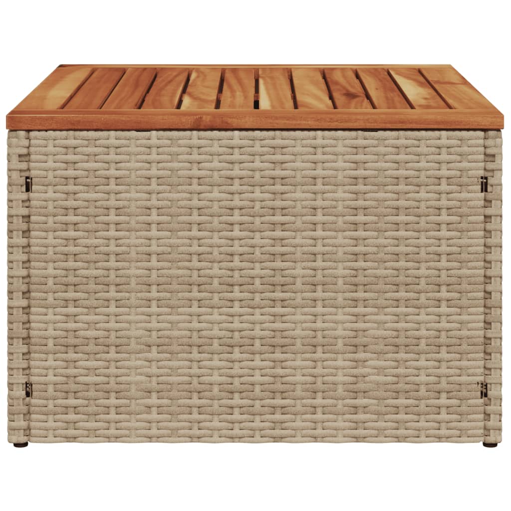bézs polyrattan és akácfa kerti asztal 55 x 55 x 37 cm
