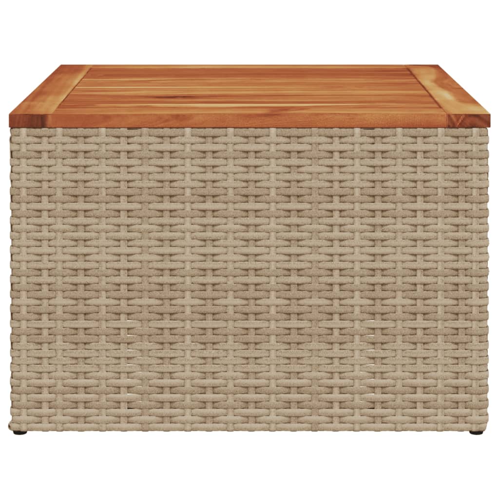 bézs polyrattan és akácfa kerti asztal 55 x 55 x 37 cm