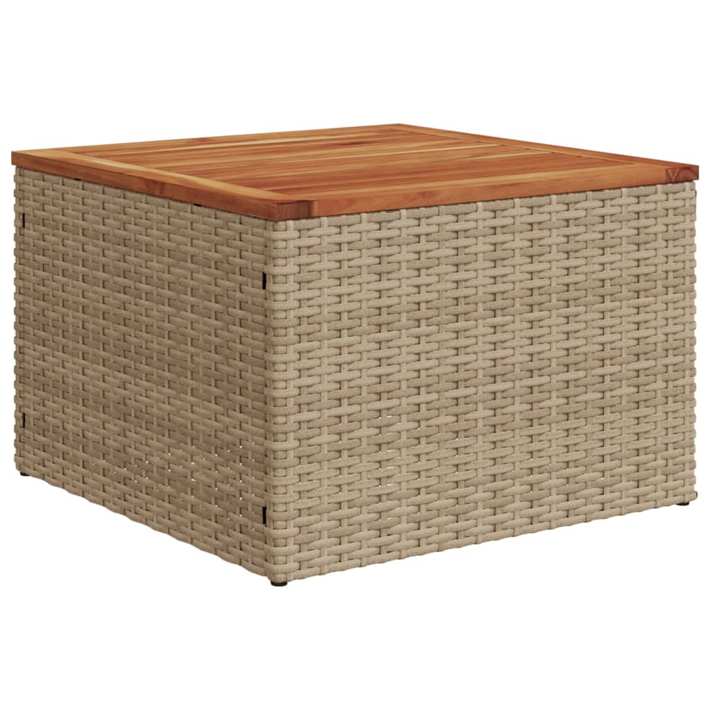 bézs polyrattan és akácfa kerti asztal 55 x 55 x 37 cm
