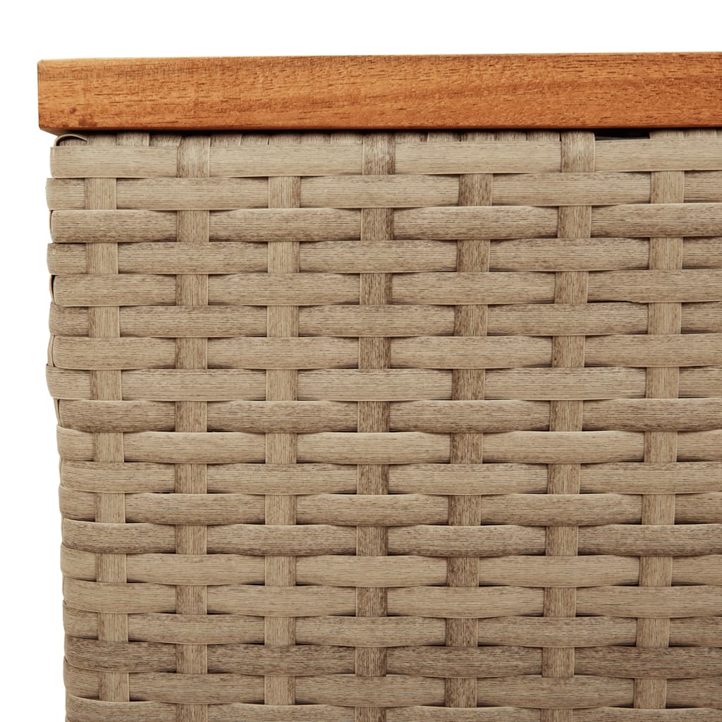 bézs polyrattan és akácfa kerti asztal 55 x 55 x 37 cm