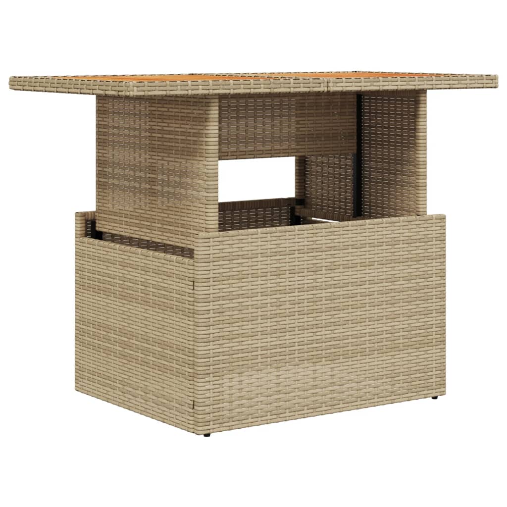 bézs polyrattan és akácfa kerti asztal 100 x 55 x 73 cm