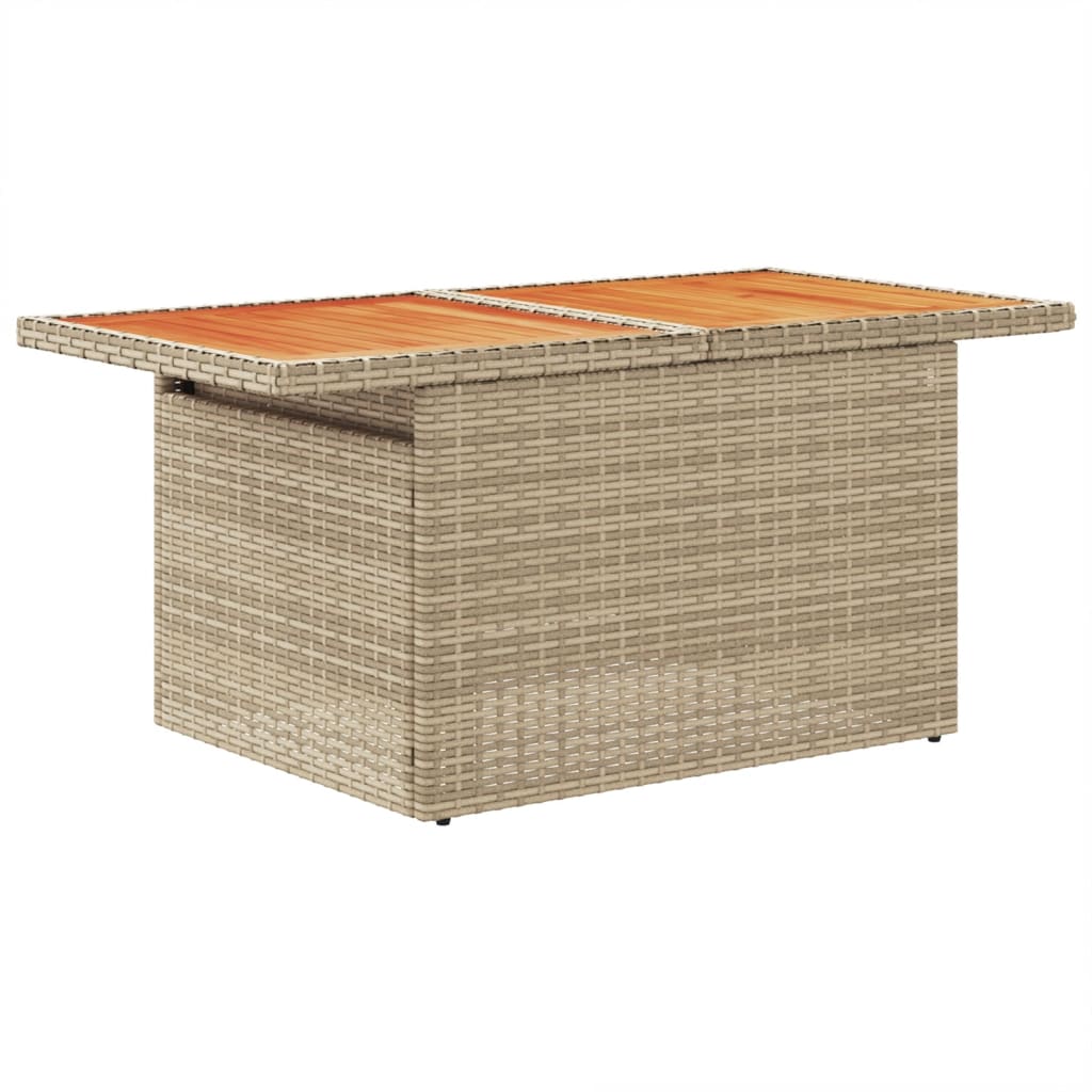 bézs polyrattan és akácfa kerti asztal 100 x 55 x 73 cm