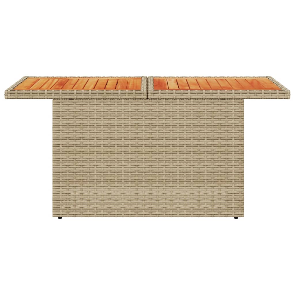 bézs polyrattan és akácfa kerti asztal 100 x 55 x 73 cm