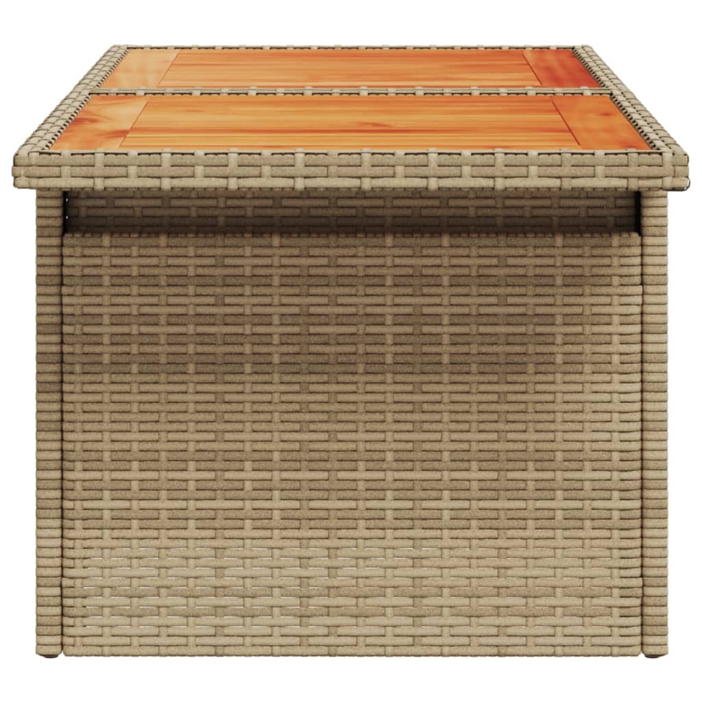 bézs polyrattan és akácfa kerti asztal 100 x 55 x 73 cm