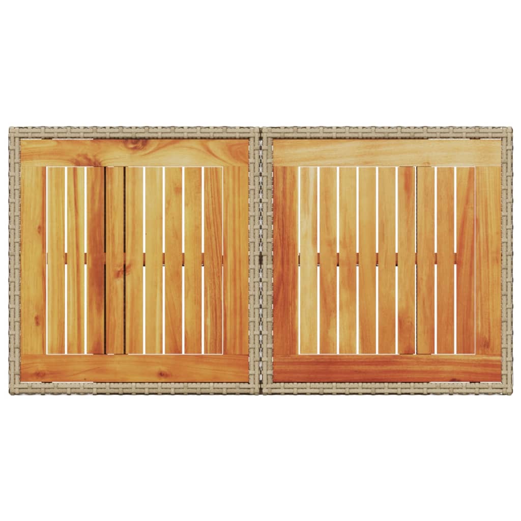 bézs polyrattan és akácfa kerti asztal 100 x 55 x 73 cm