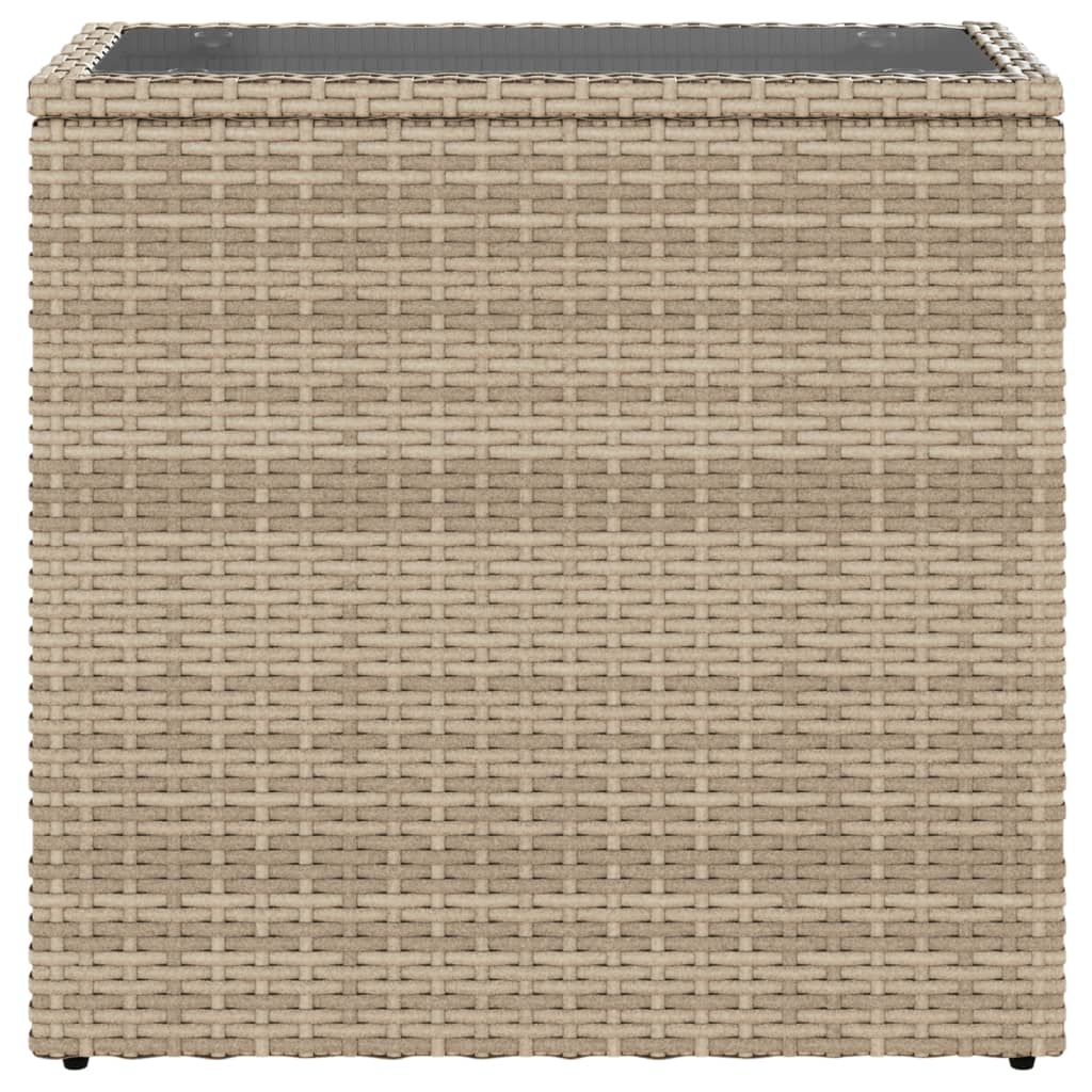 bézs polyrattan kerti kisasztal üveg asztallappal 58x27,5x55 cm