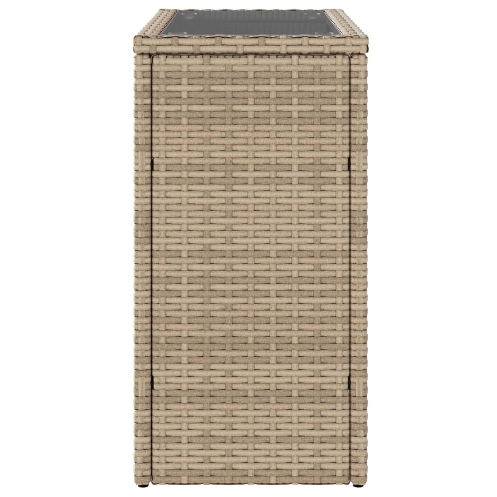 bézs polyrattan kerti kisasztal üveg asztallappal 58x27,5x55 cm