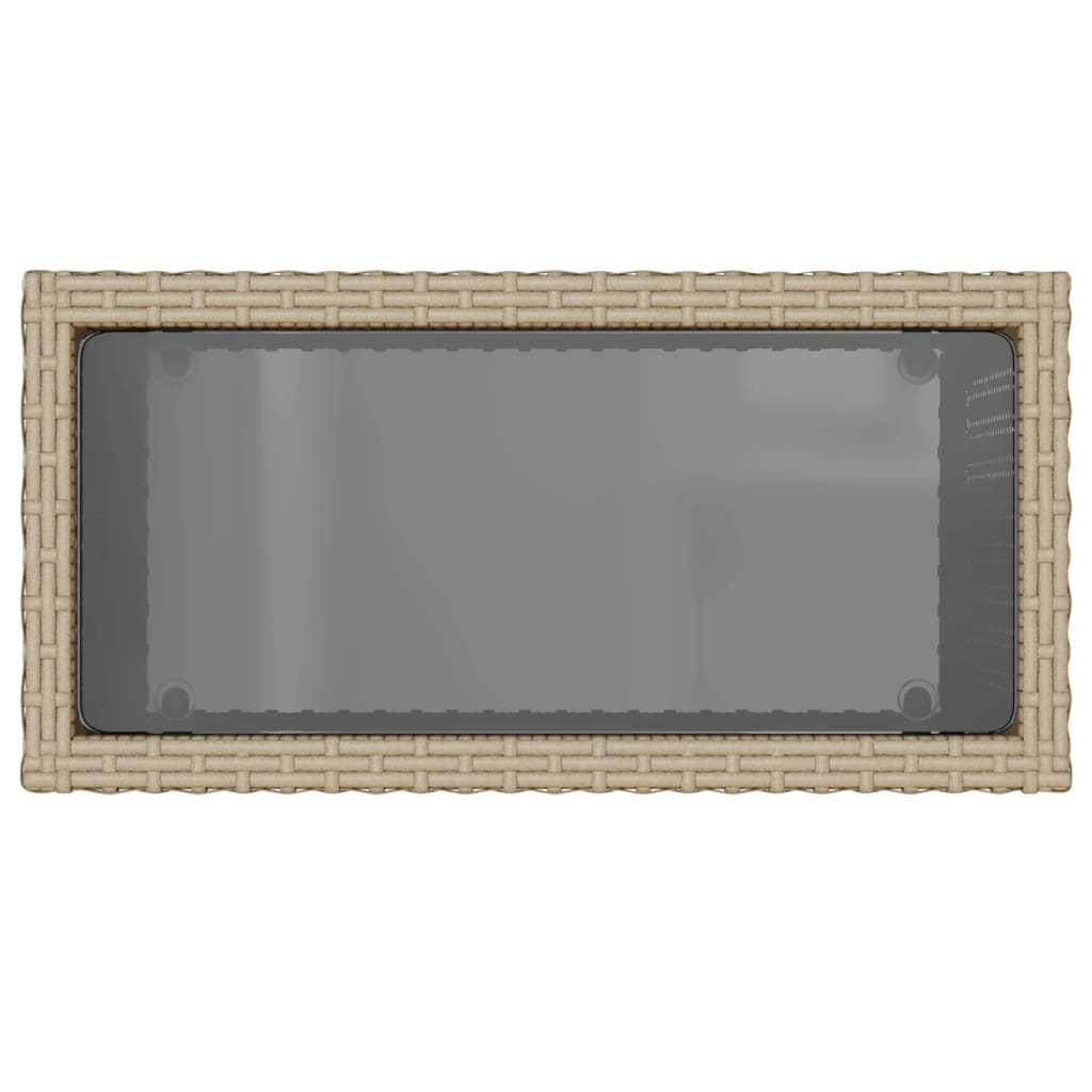 bézs polyrattan kerti kisasztal üveg asztallappal 58x27,5x55 cm