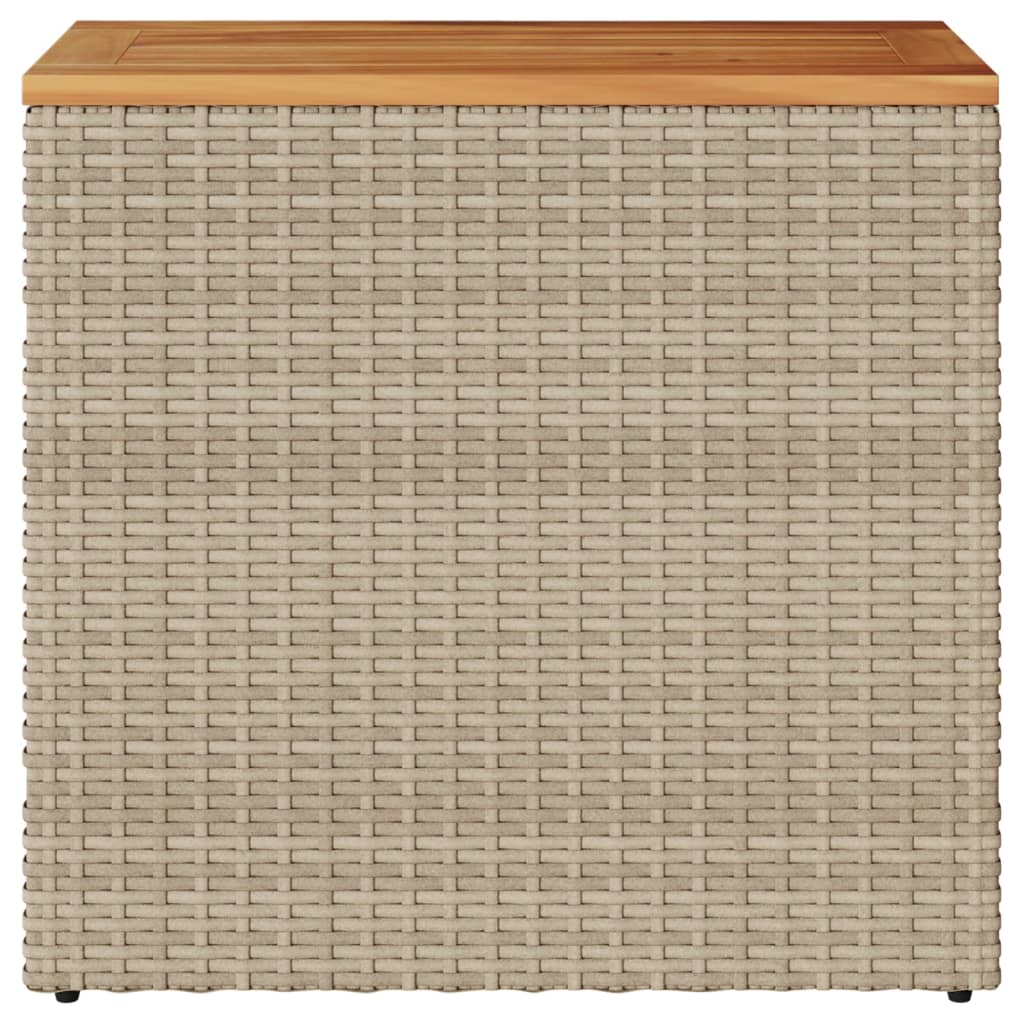 bézs polyrattan kerti kisasztal fa asztallappal 58x27,5x55 cm