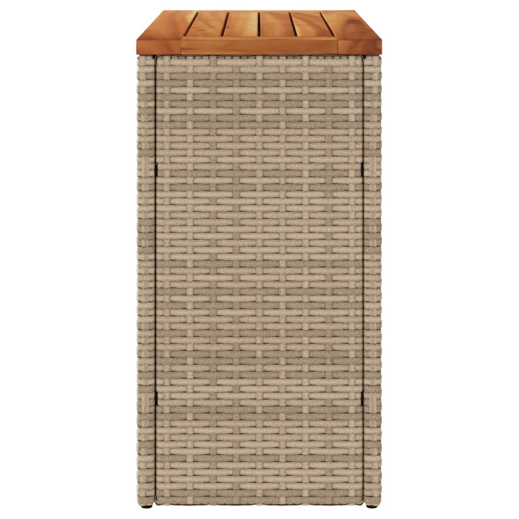 bézs polyrattan kerti kisasztal fa asztallappal 58x27,5x55 cm